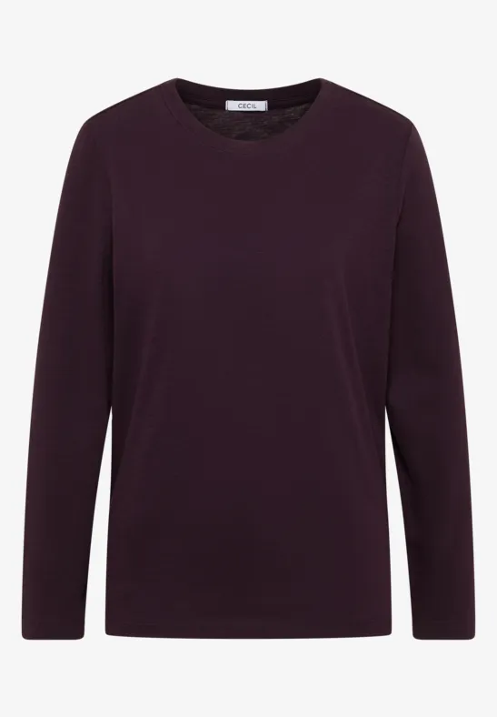 Basic Rundhalsshirt eggplant red