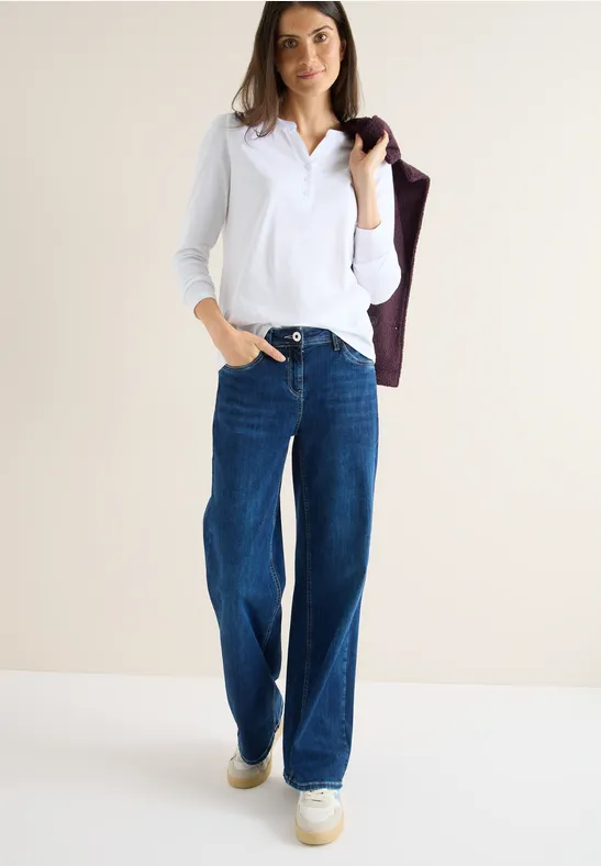 Split Neck Langarmshirt White