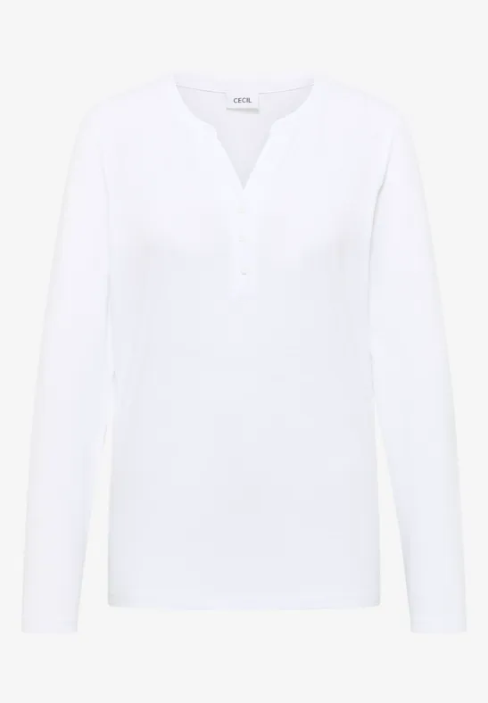Split Neck Langarmshirt White