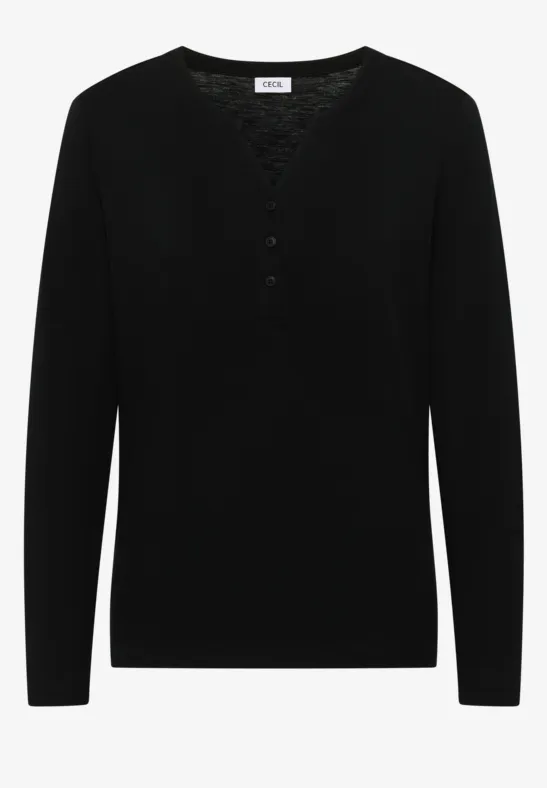 Split Neck Langarmshirt Black