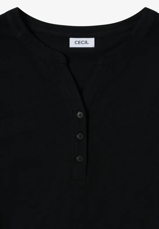 Split Neck Langarmshirt Black
