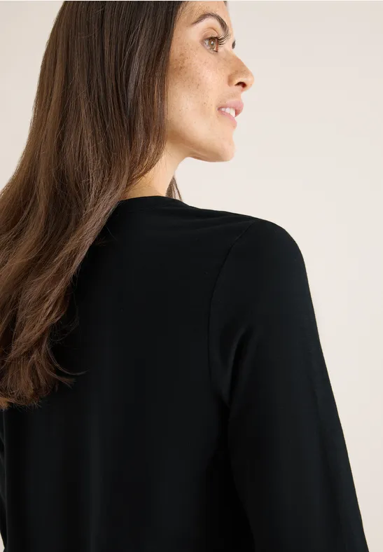 Split Neck Langarmshirt Black