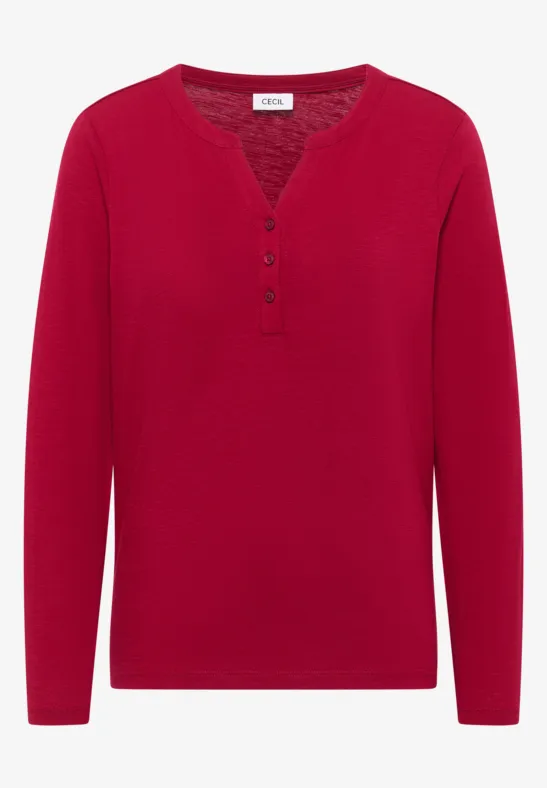 Split Neck Langarmshirt beaujolais red