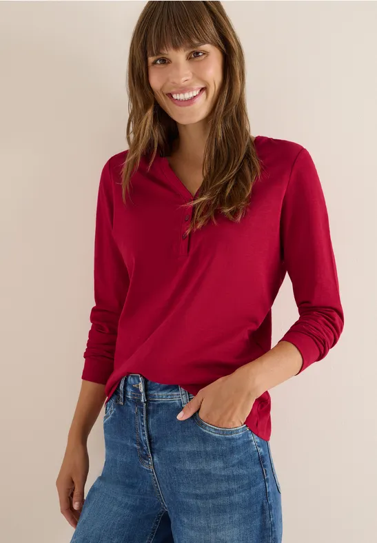 Split Neck Langarmshirt beaujolais red