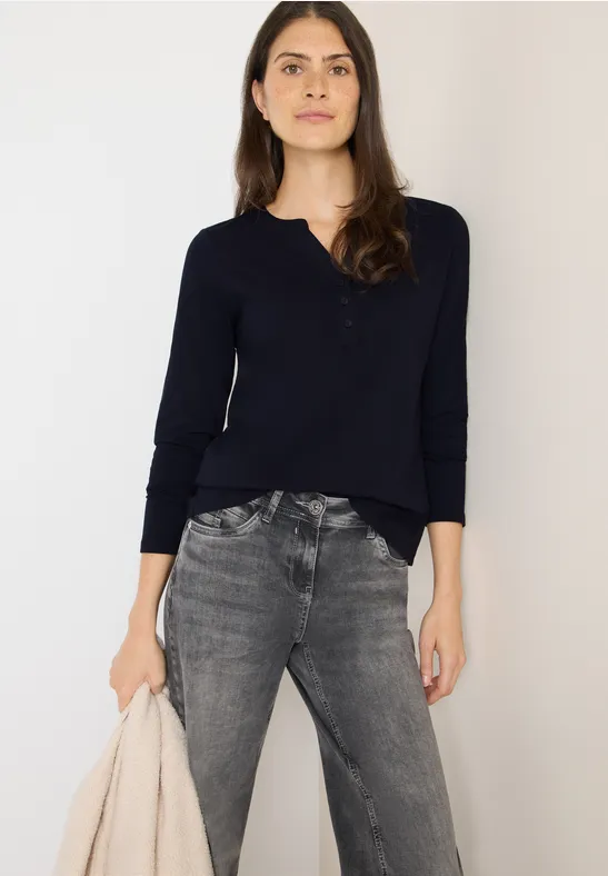 Split Neck Langarmshirt urban dark blue