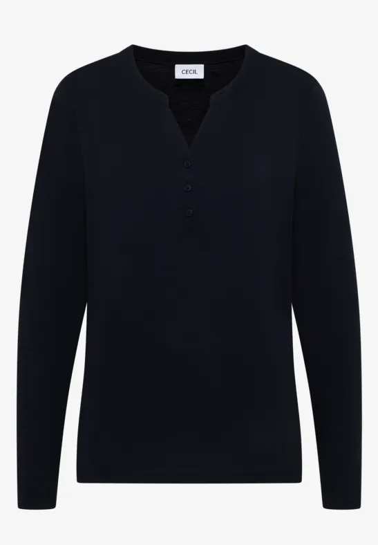 Split Neck Langarmshirt urban dark blue