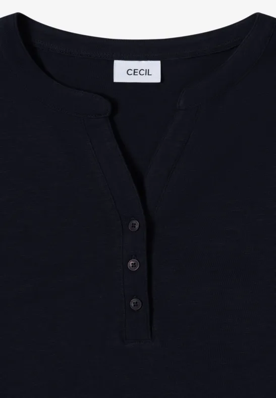 Split Neck Langarmshirt urban dark blue
