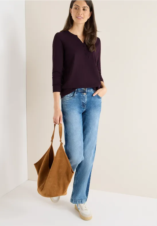 Shirt met lange mouwen met gespleten hals eggplant red