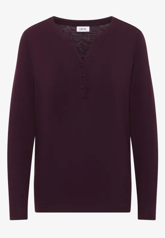 Shirt met lange mouwen met gespleten hals eggplant red