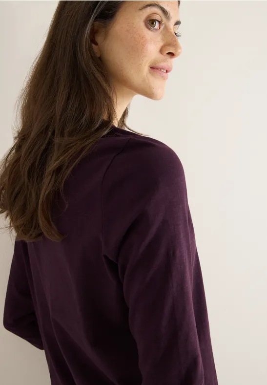 Shirt met lange mouwen met gespleten hals eggplant red