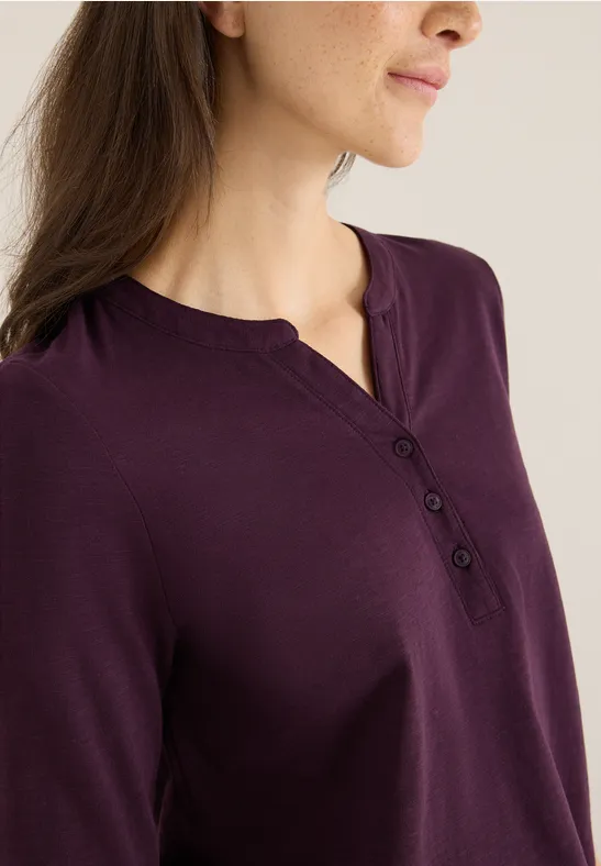 Shirt met lange mouwen met gespleten hals eggplant red