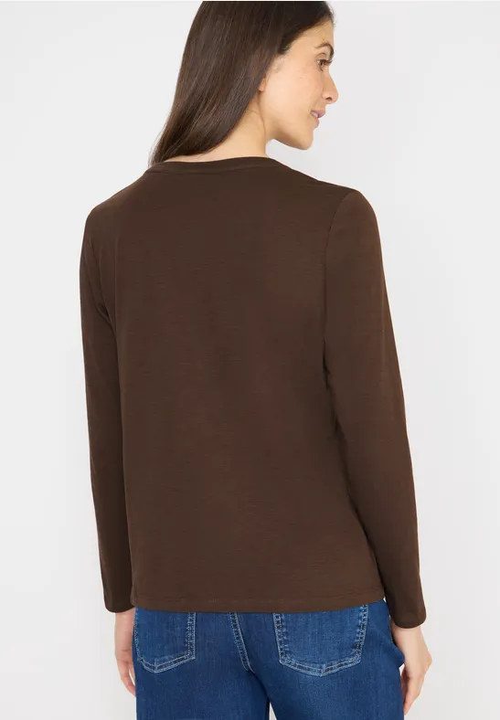 Split Neck Langarmshirt chocolate mousse