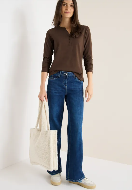 Split Neck Langarmshirt chocolate mousse