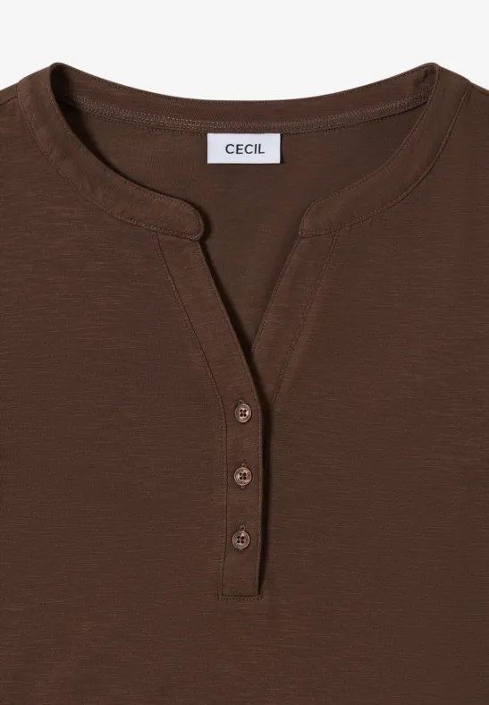 Split Neck Langarmshirt chocolate mousse