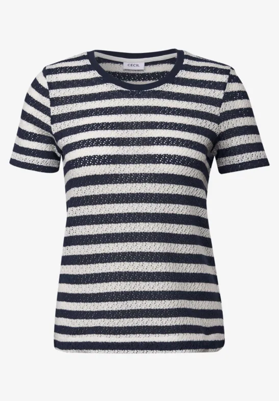 Gestreiftes Ajour T-Shirt urban navy blue