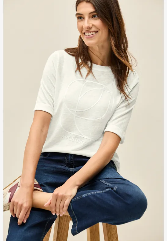 Shirt met ton-sur-ton print vanilla white