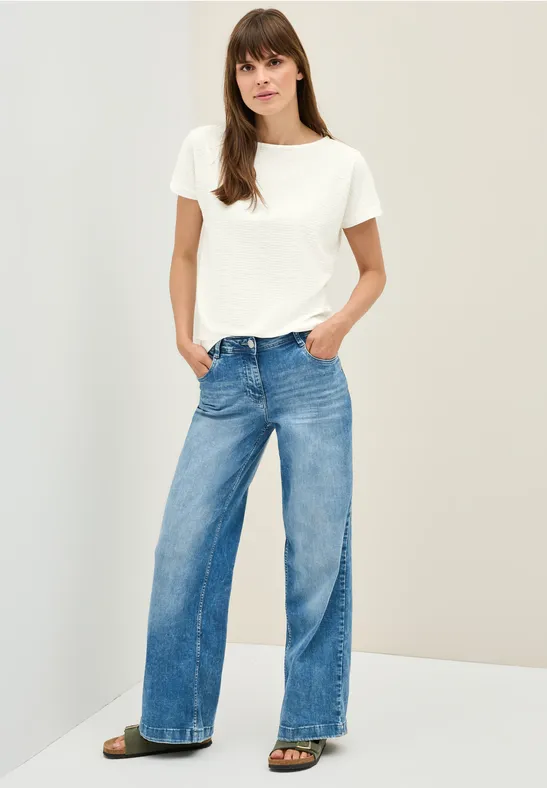 Struktushirt in Unifarbe vanilla white