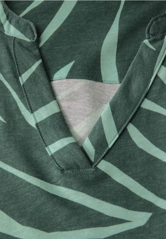 Top à motifs Split Neck dark balmy khaki