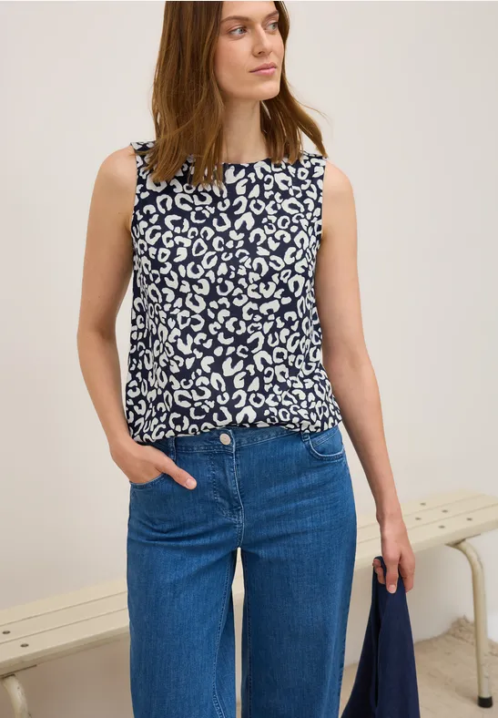 Bedrukte top met trekkoord urban dark blue