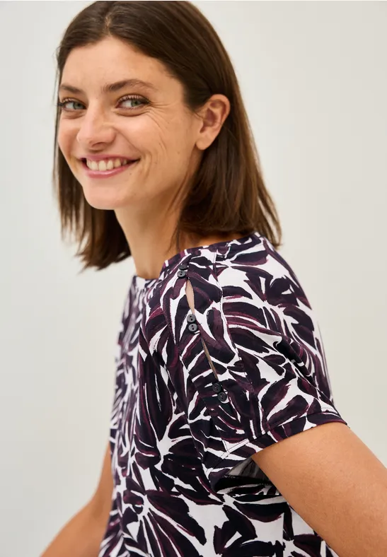 Print-Shirt mit Knopfdetail mulberry red