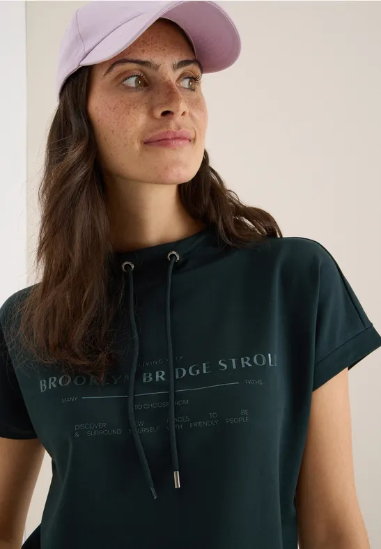 Funnel Neck T-Shirt ink green
