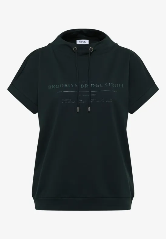Funnel Neck T-Shirt ink green