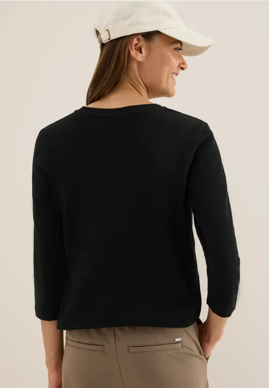 Slub Shirt mit Rundhals Black