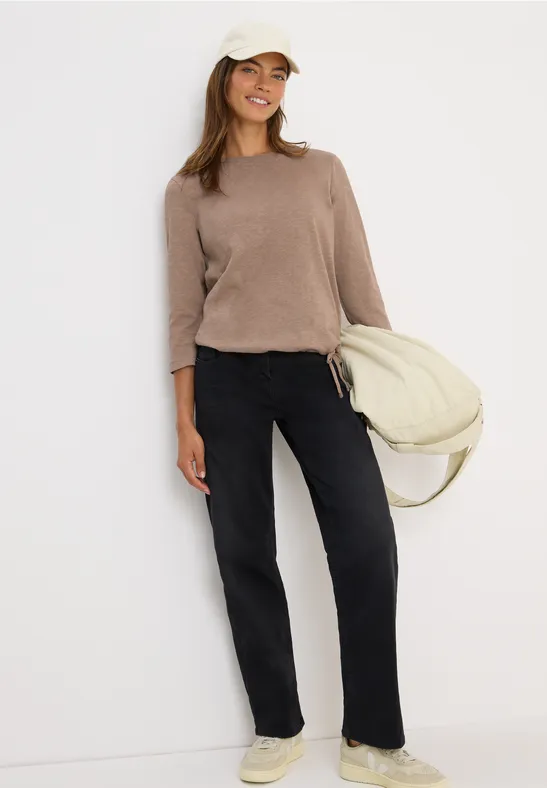 Slub Shirt mit Rundhals natural taupe