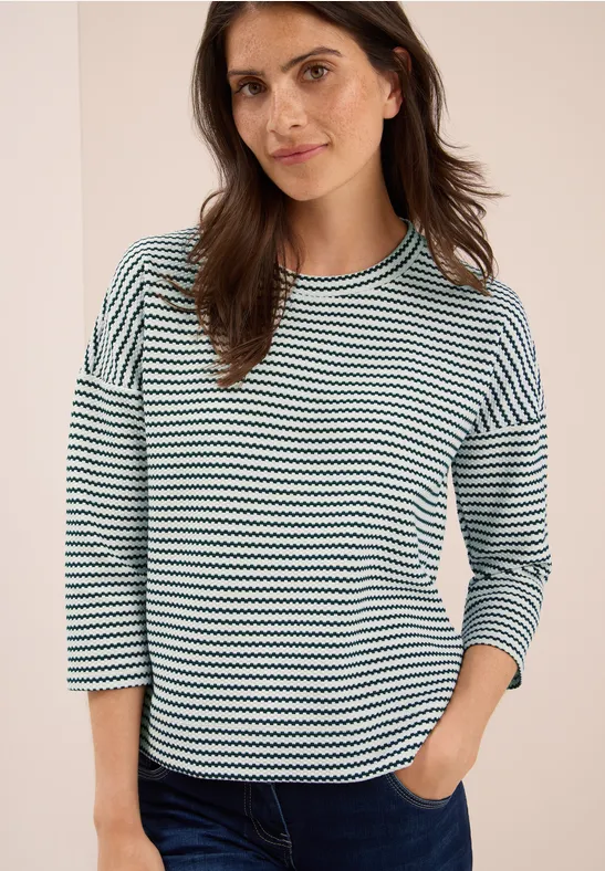 Gestreiftes Strukturshirt ink green