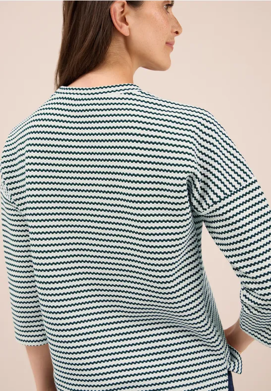 Gestreiftes Strukturshirt ink green