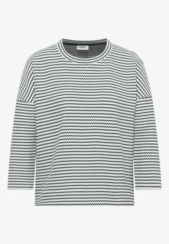 Gestreiftes Strukturshirt ink green