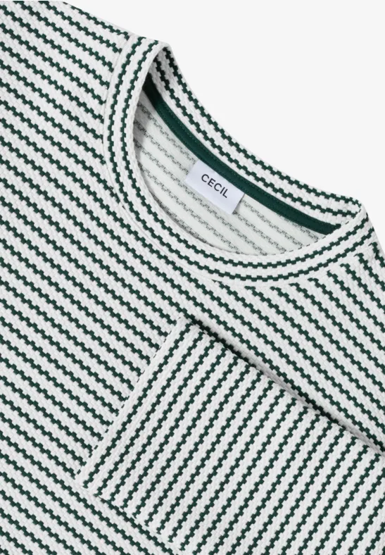 Gestreiftes Strukturshirt ink green