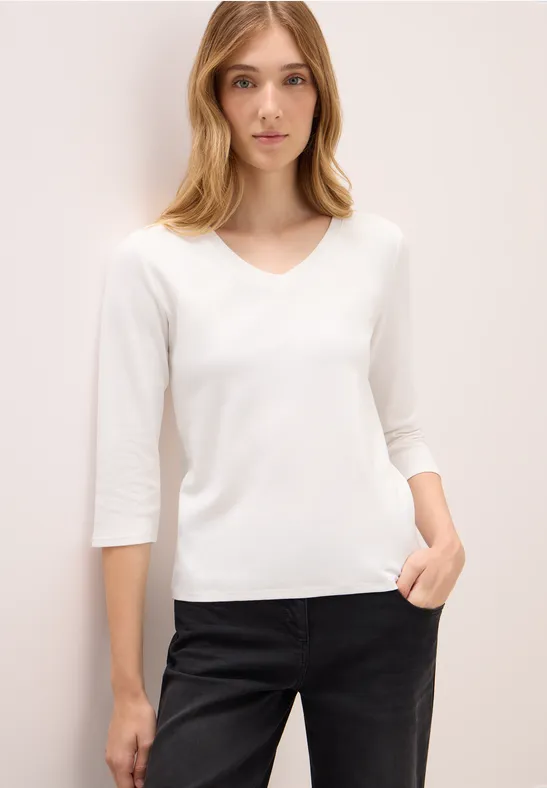 Basic V-Neck Shirt vanilla white