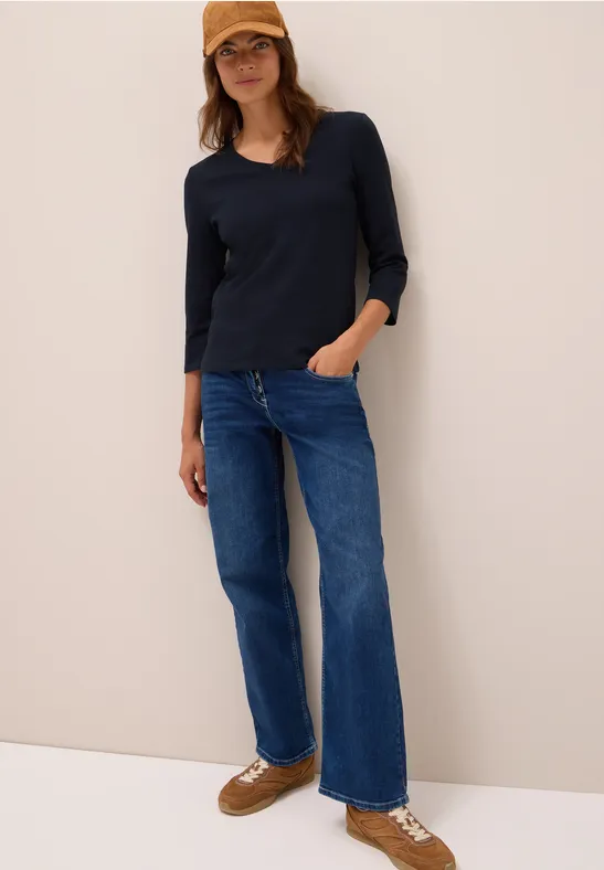 Basic shirt met V-hals urban dark blue