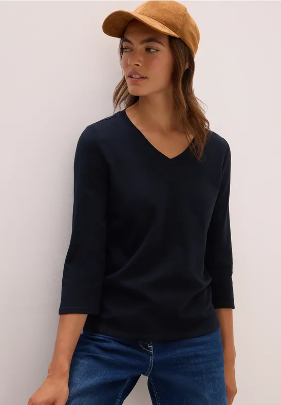 Basic shirt met V-hals urban dark blue