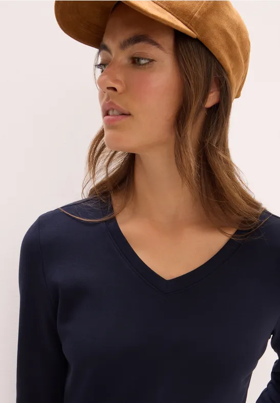 Basic shirt met V-hals urban dark blue