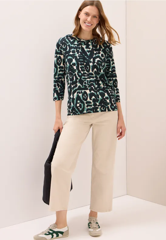 Gedessineerd shirt met capuchon ink green