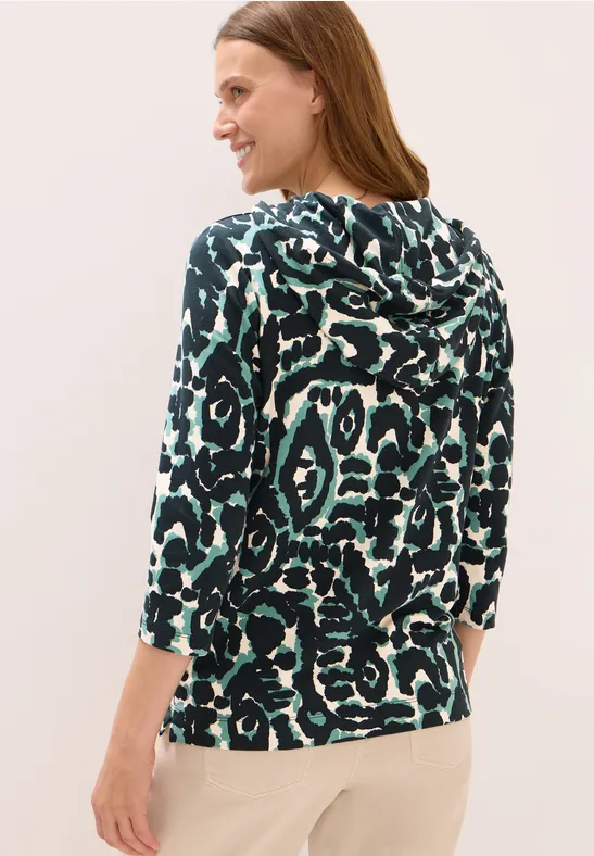 Gedessineerd shirt met capuchon ink green