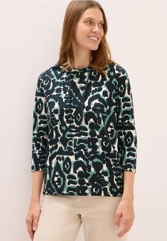 Gedessineerd shirt met capuchon ink green