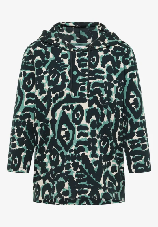 Gedessineerd shirt met capuchon ink green