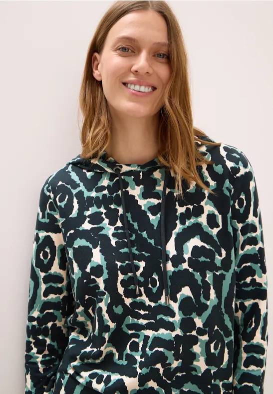 Gedessineerd shirt met capuchon ink green