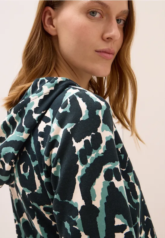 Gedessineerd shirt met capuchon ink green