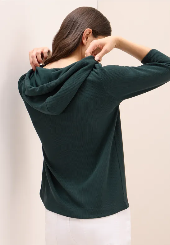 Hoodie Shirt in Rippstruktur ink green