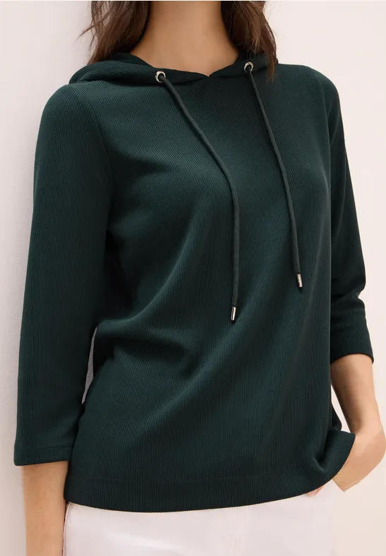 Hoodie Shirt in Rippstruktur ink green