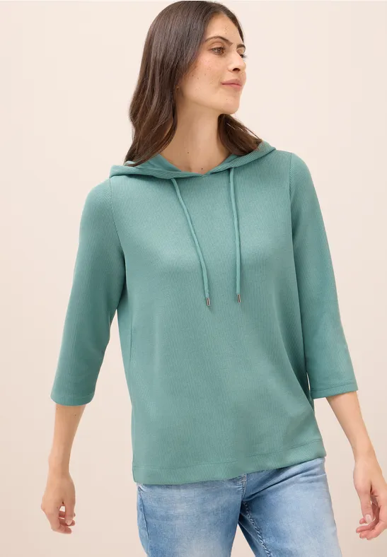 Hoodie Shirt in Rippstruktur jewel green
