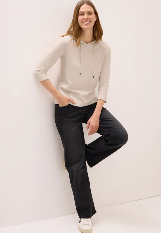 Hoodie shirt en structure côtelée oat milk beige