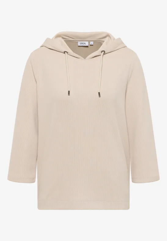 Hoodie shirt en structure côtelée oat milk beige