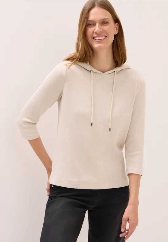 Hoodie shirt en structure côtelée oat milk beige