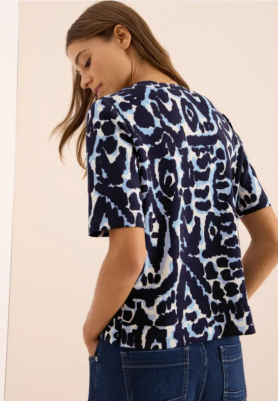 Cupro Touch Print-Shirt urban dark blue