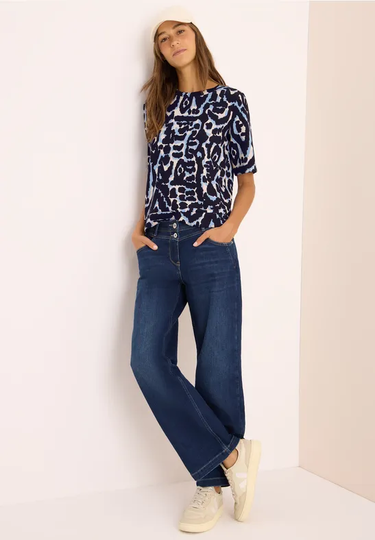 Cupro Touch Print-Shirt urban dark blue